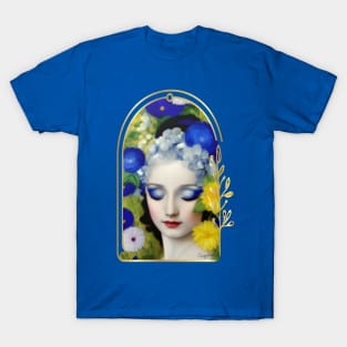 Abstract Vintage Style Woman Surrounded by Flowers T-Shirt